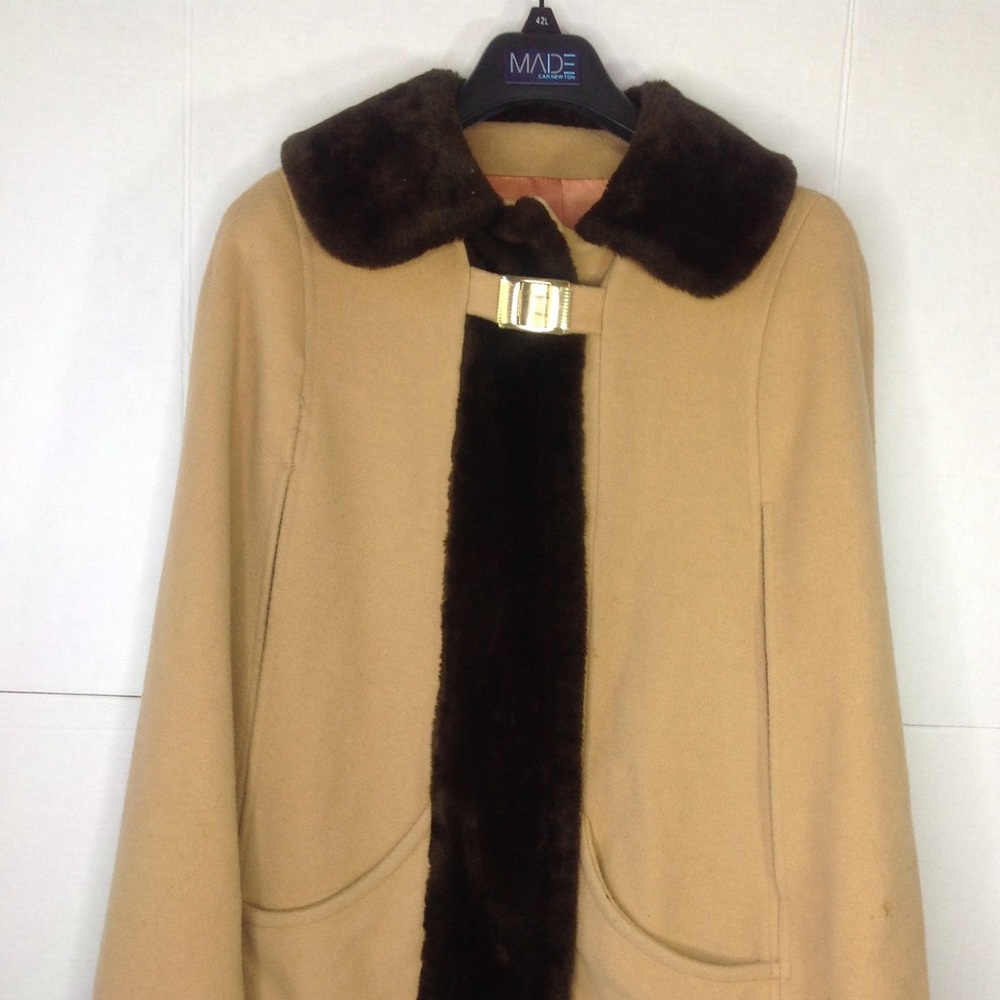 Vintage Brown Wool Coat Juli de Roma Faux Fur Cap